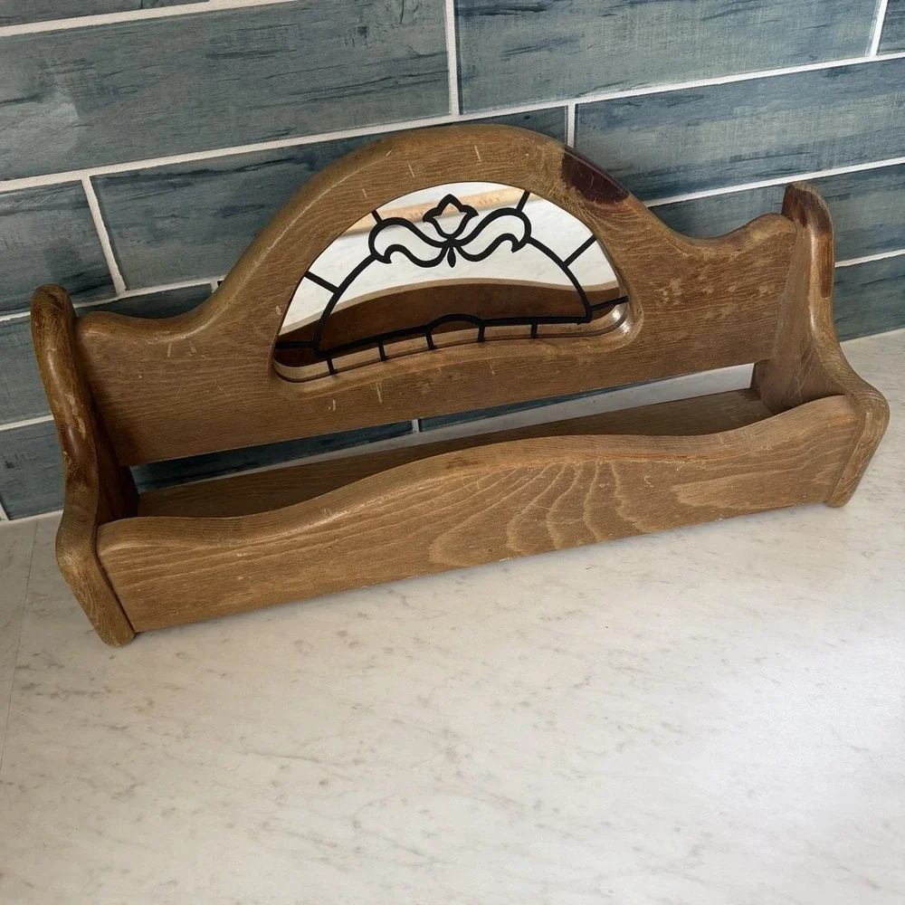VTG Wooden Juice Glass Shelf Mirror Cottage Core Wall Hanging Farmhouse Prairie